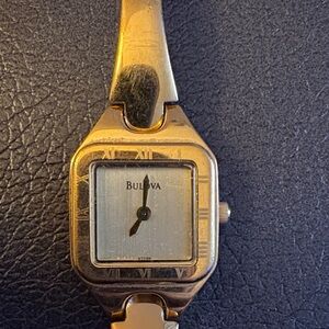 Bulova Gold-Tone Square Dial Bracelet Watch with Silver Dial